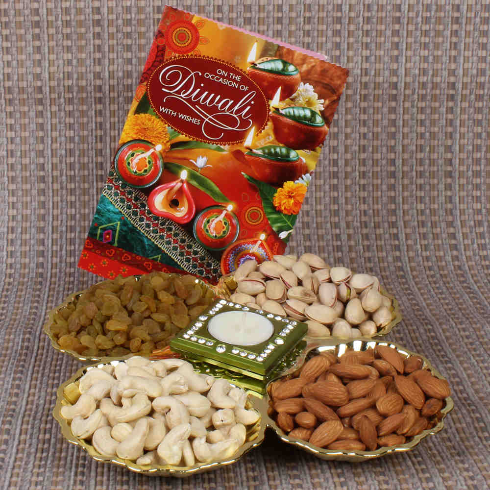 Dryfruit Hamper with Diwali Card and Diya