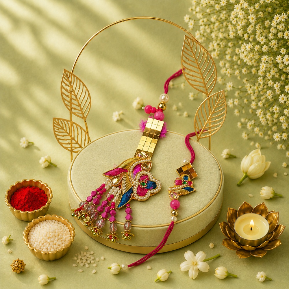 Zardoshi Pearl Work Bhaiya Bhabhi Rakhi
