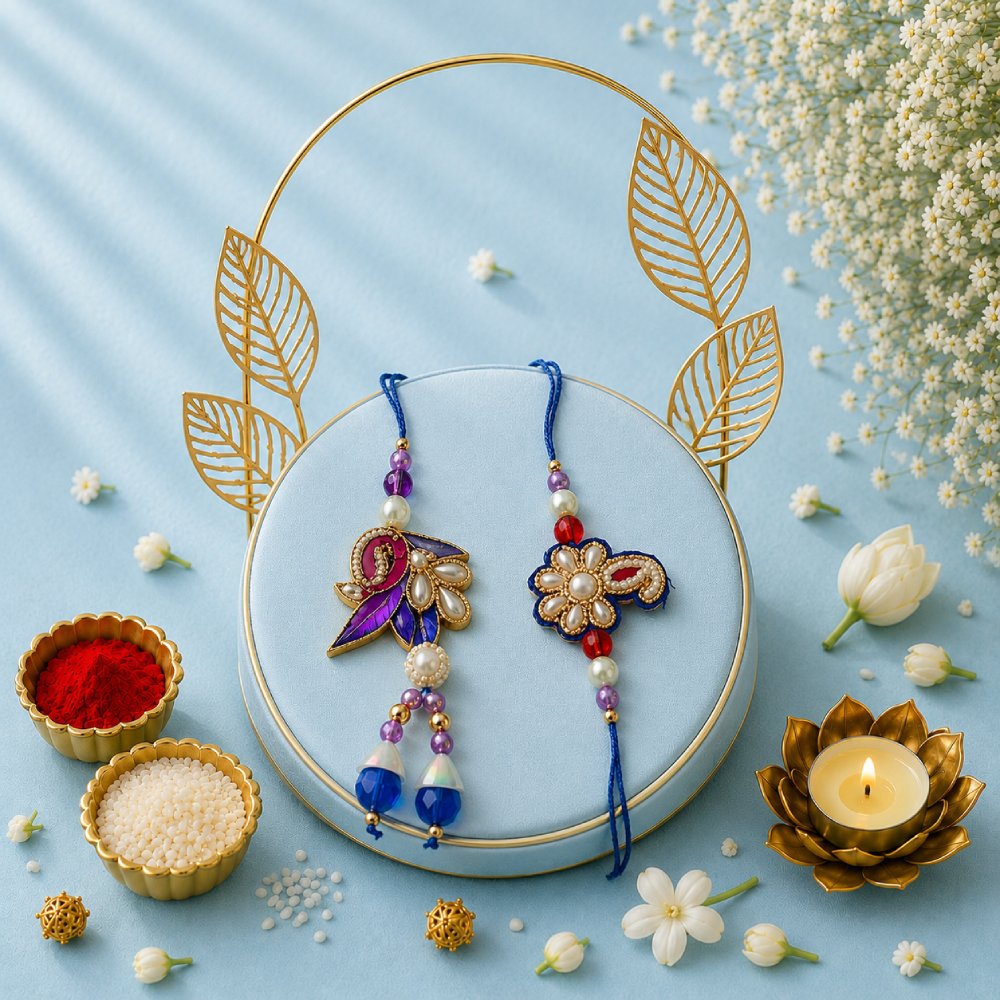 Pearls and Zari Work Bhaiya Bhabhi Rakhi