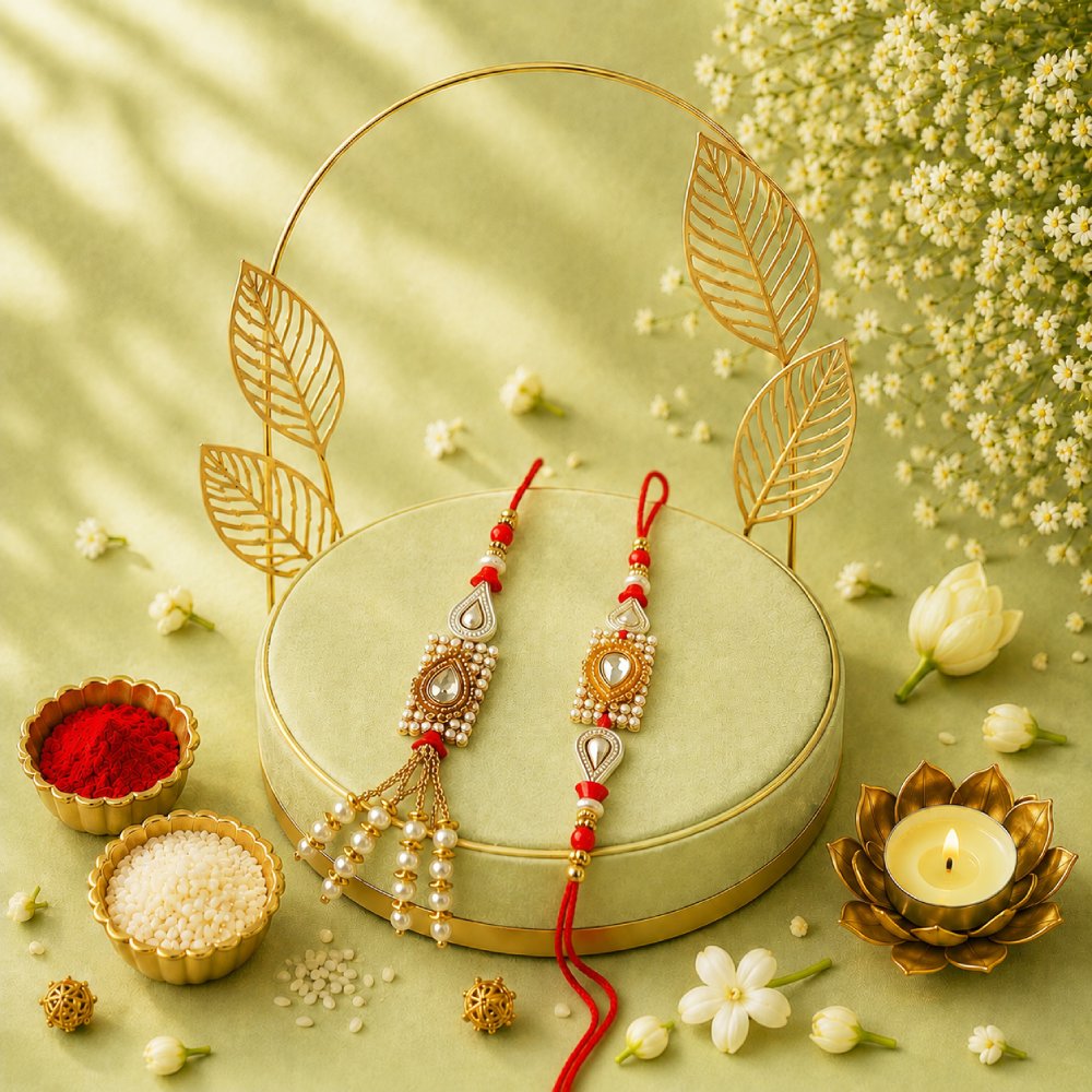 Drop Design Kundan Bhaiya Bhabhi Rakhi