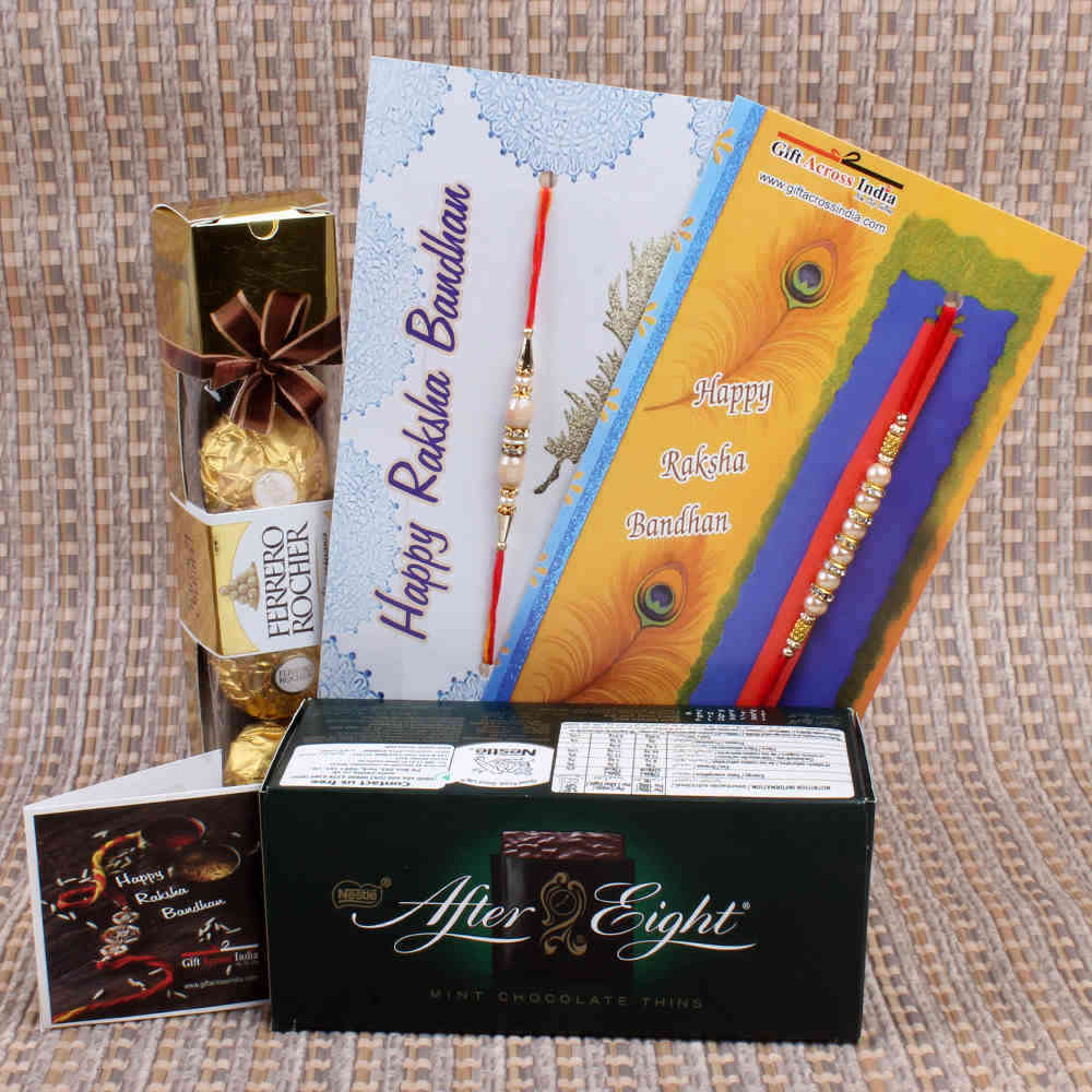 Two Designer Pearl Rakhi with Chocolates for Bhai