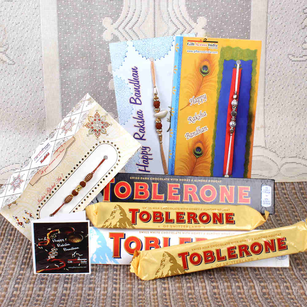 Assorted Toblerone Chocolate with Three Designer Rakhi