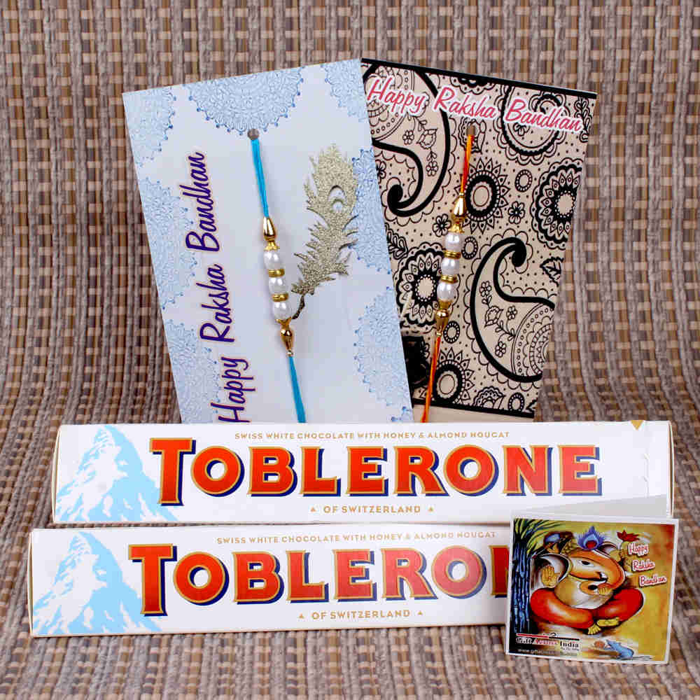 Swiss White Toblerone Chocolate with Pearl Rakhi