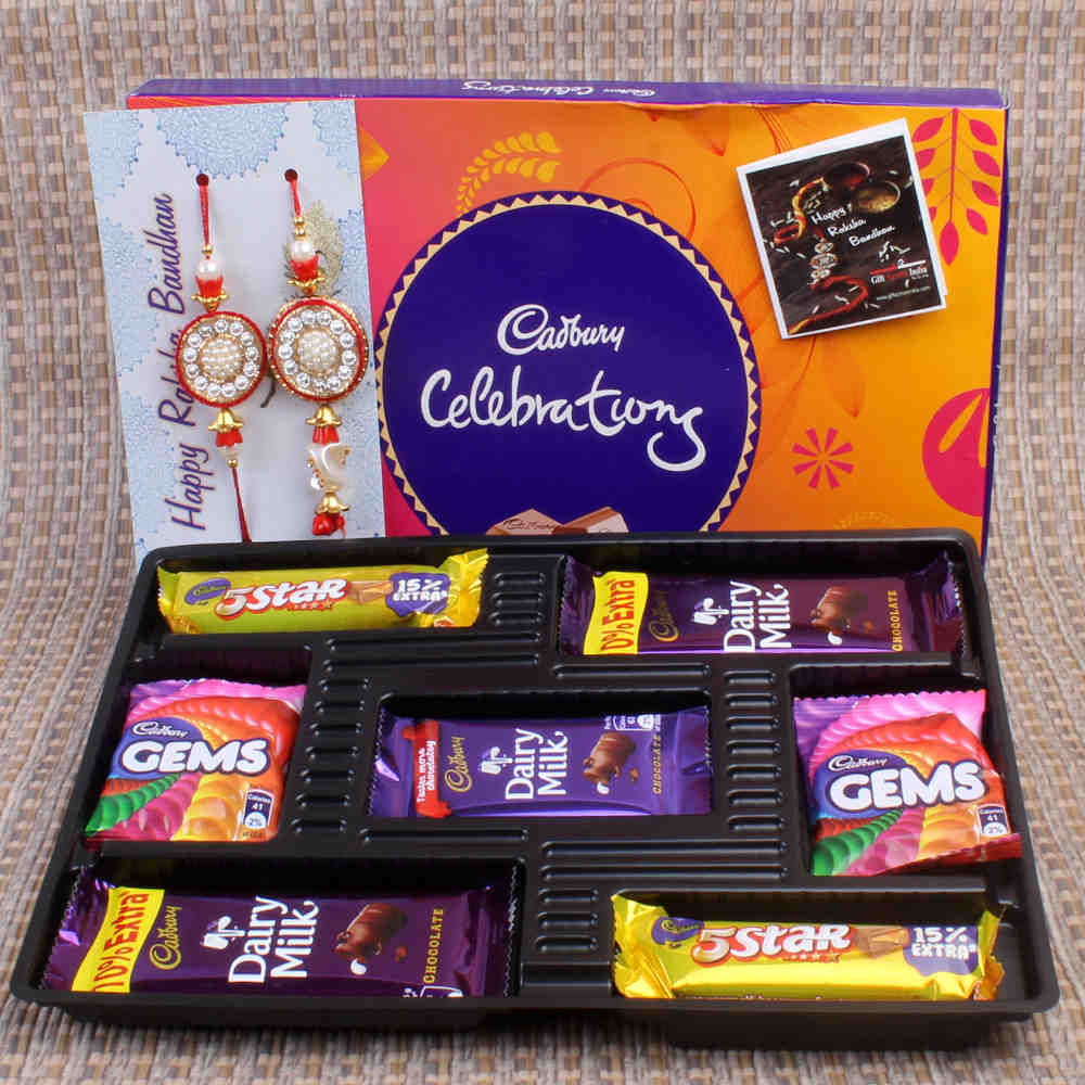 Fancy Zardosi Bhaiya Bhabhi Rakhi with Cadbury Celebration Chocolate