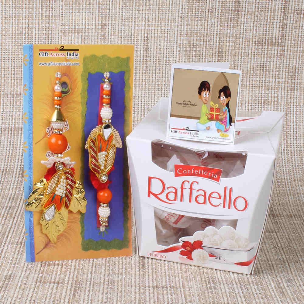 Leaf Design Bhaiya Bhabhi Rakhi with Raffaello Chocolate