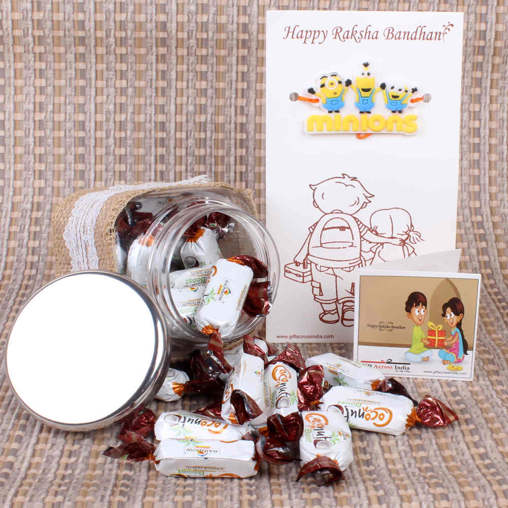 Coconut Boost Toffees with Minions Kids Rakhi