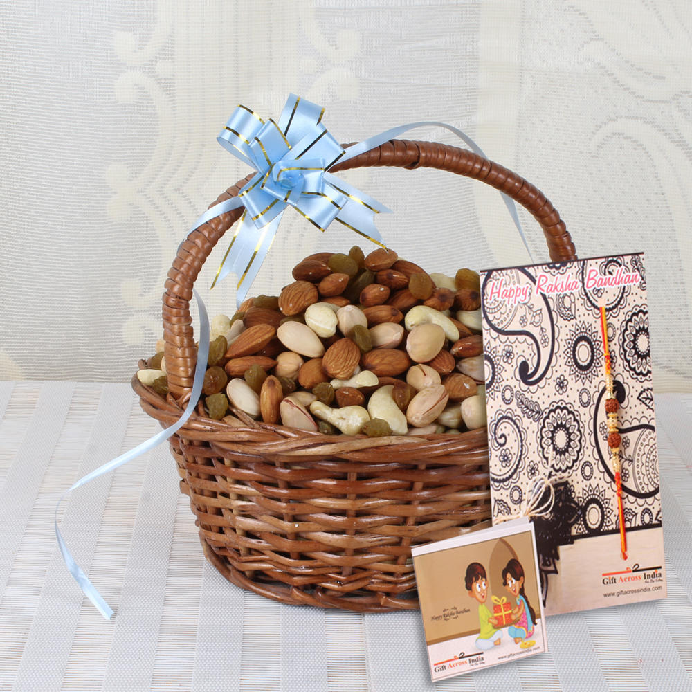  Assorted Dry Fruits Handle Basket with Rakhi