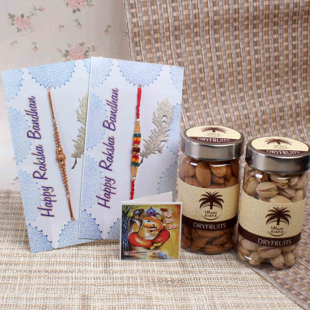 Combo of Designer Two Rakhi with Dry Fruits