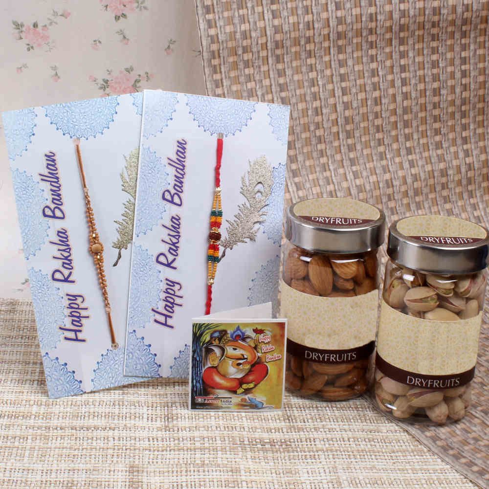 Two Rakhi with Dry Fruits Combo