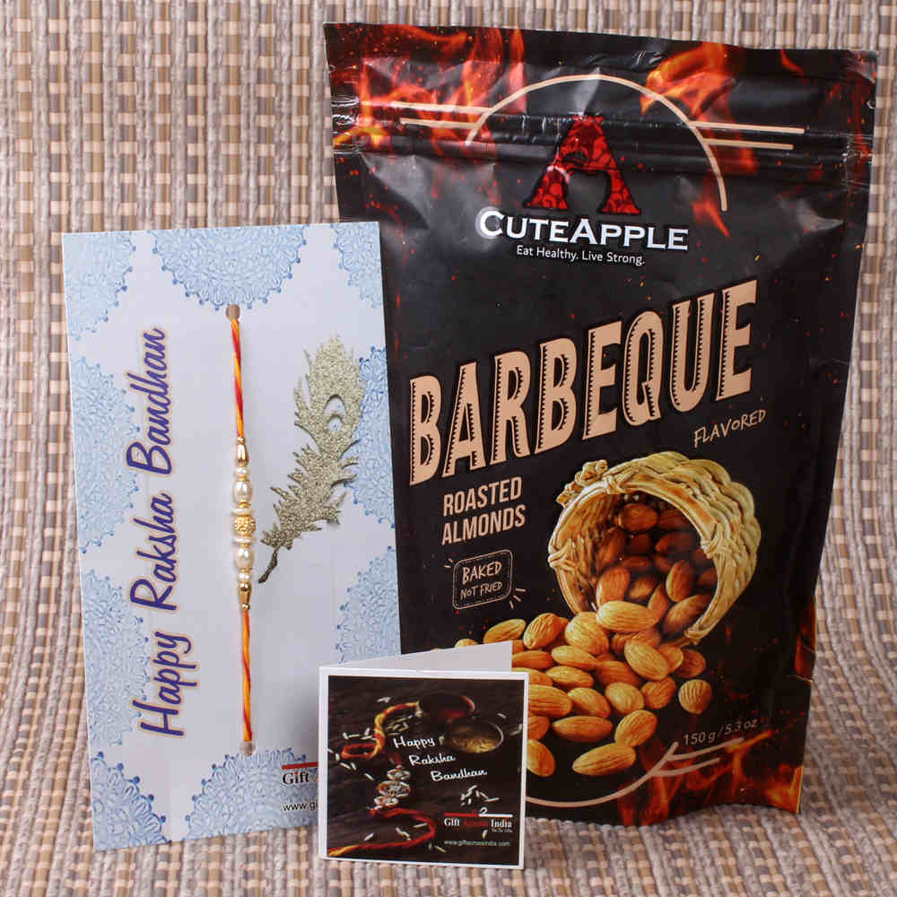 Fancy Pearl Rakhi with Barbeque Roasted Almond for Brother