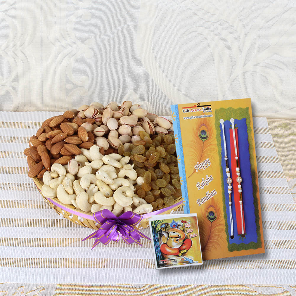 Rakhi with Assorted Dry Fruits Basket