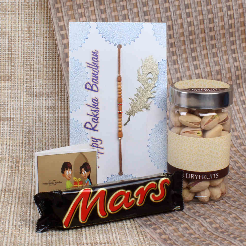 Pistachio Dry Fruit with Mars Chocolate and Wooden Beads