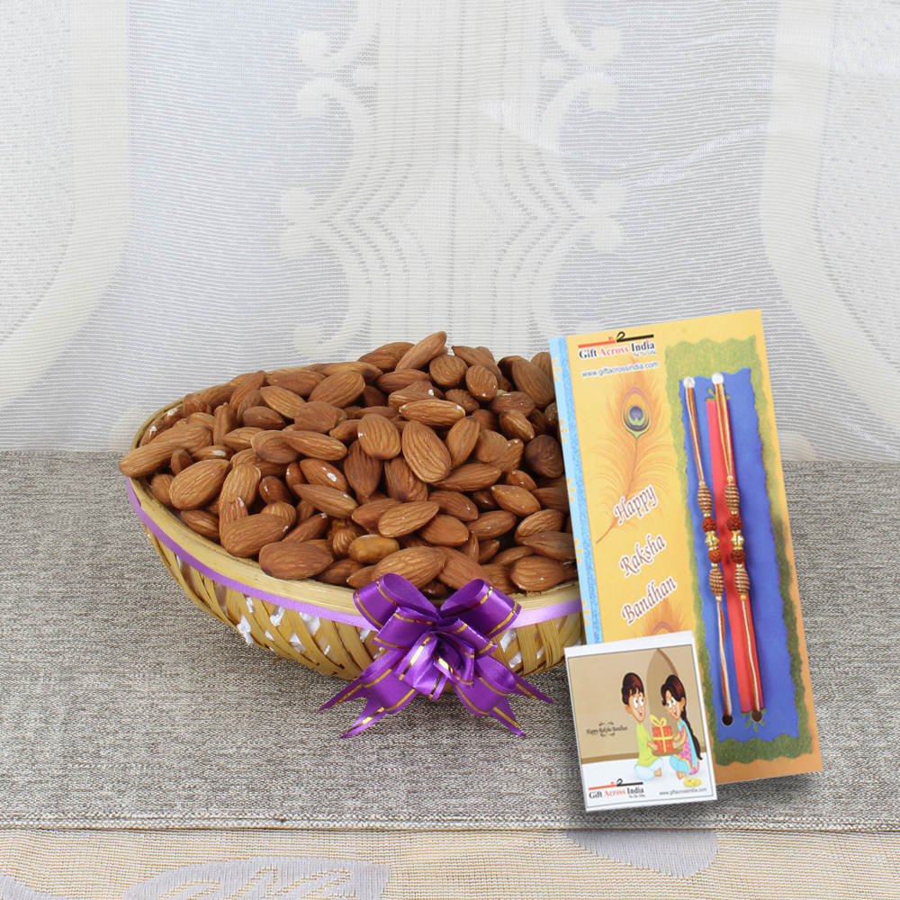  Crunchy Almonds Basket with 2 Rakhi