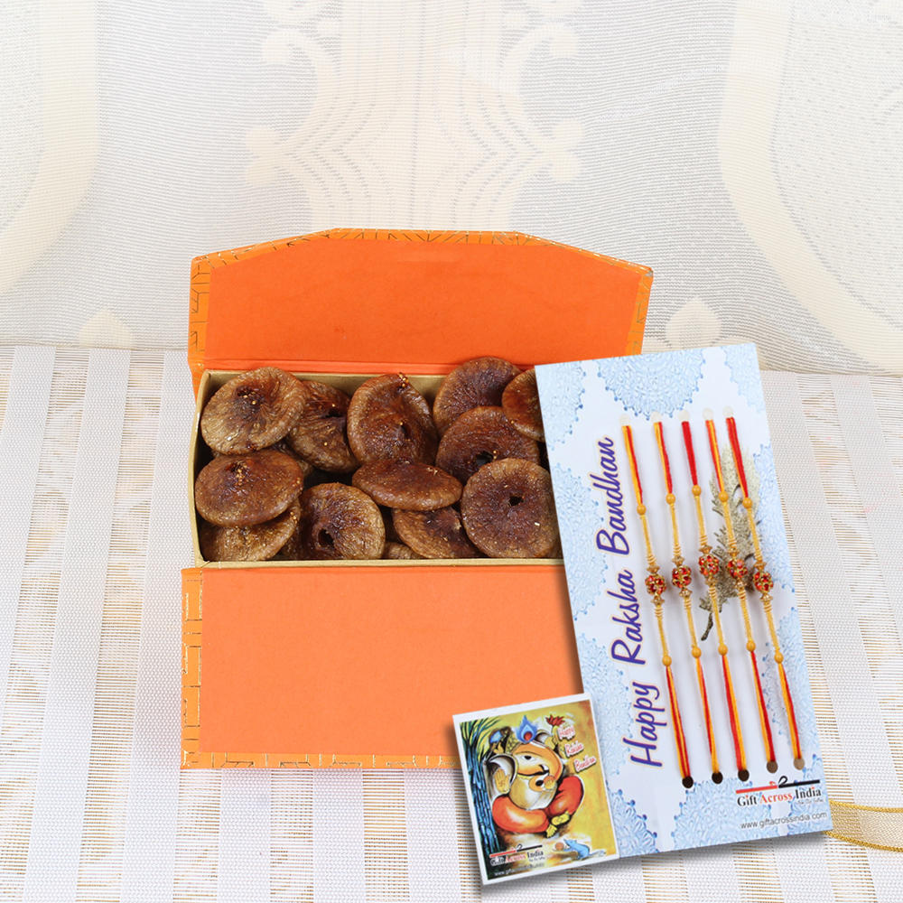  Five Rakhi with Fig Dry Fruits Box