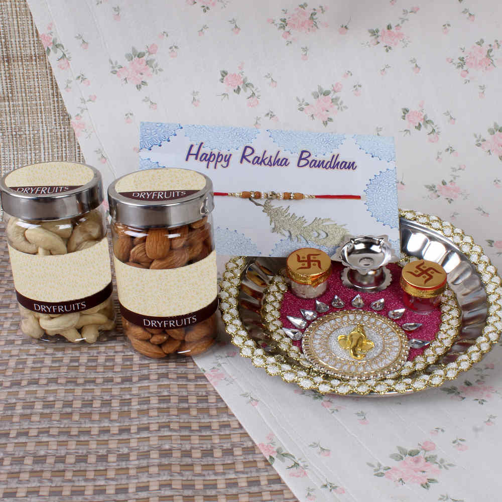 Ganesha Thali with Rakhi and Dry Fruits Combo