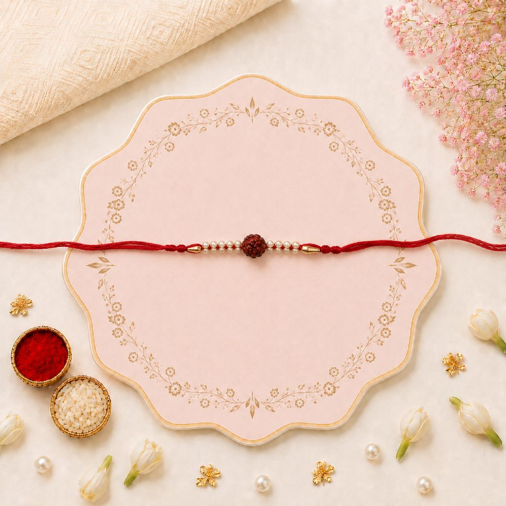 Rudraksha with Tiny Pearl Beads Rakhi
