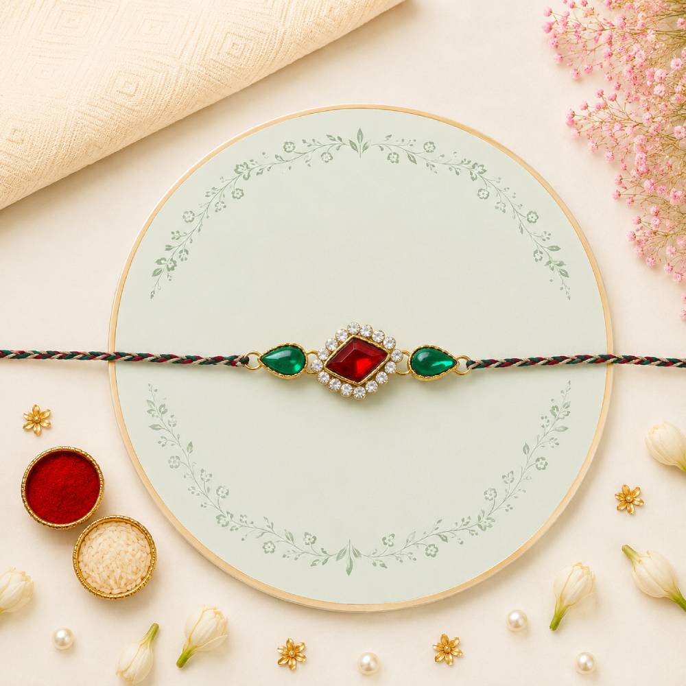 Triangle Diamond Studded Kundan Rakhi