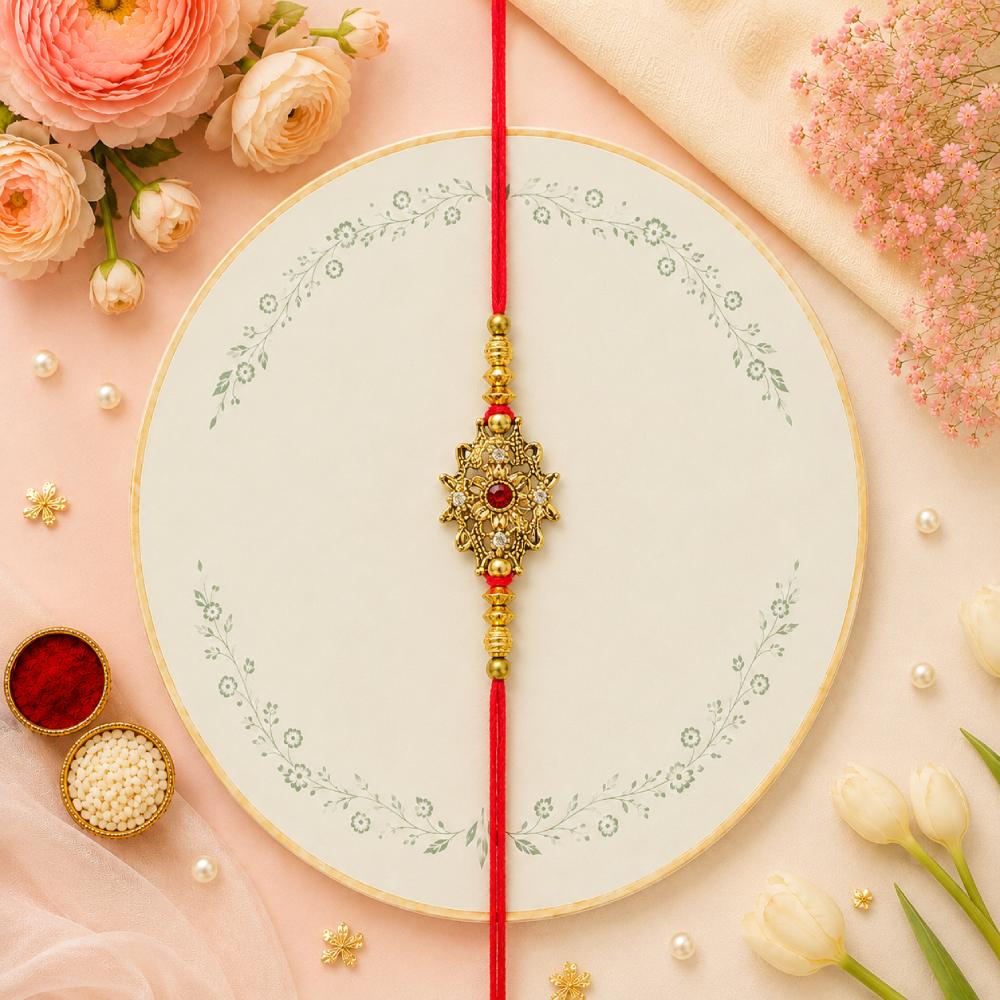 Auspicious Traditional Design Kundan Rakhi 