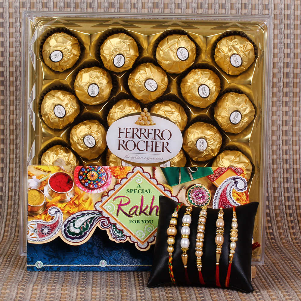 Five Set Rakhis with Ferrero Rocher Chocolate Box