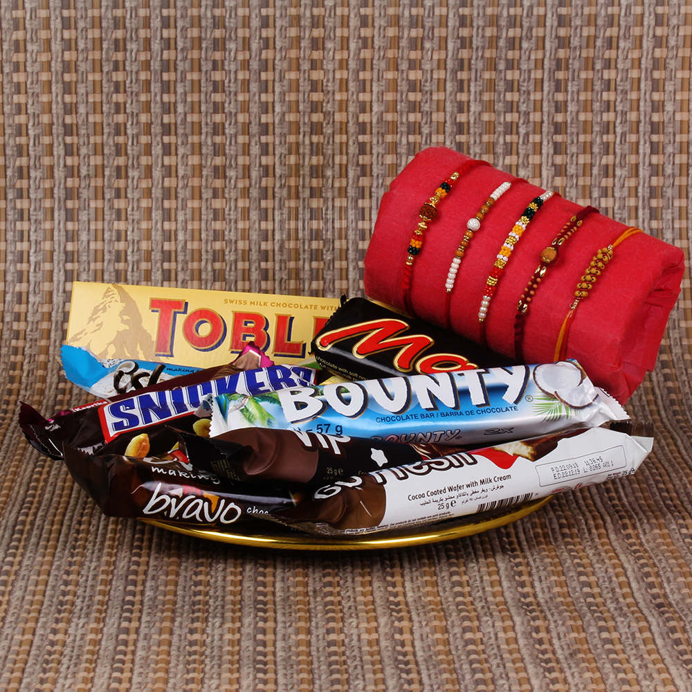 Assorted Imported Chocolates with Five Rakhis Online