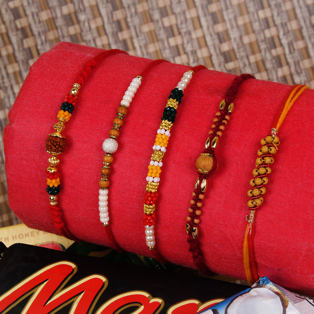 Assorted Imported Chocolates with Five Rakhis Online