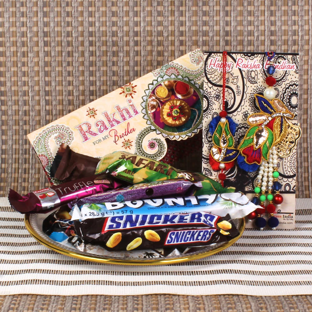 Imported Chocolates Tray with Zardosi Bhaiya Bhabhi Rakhi