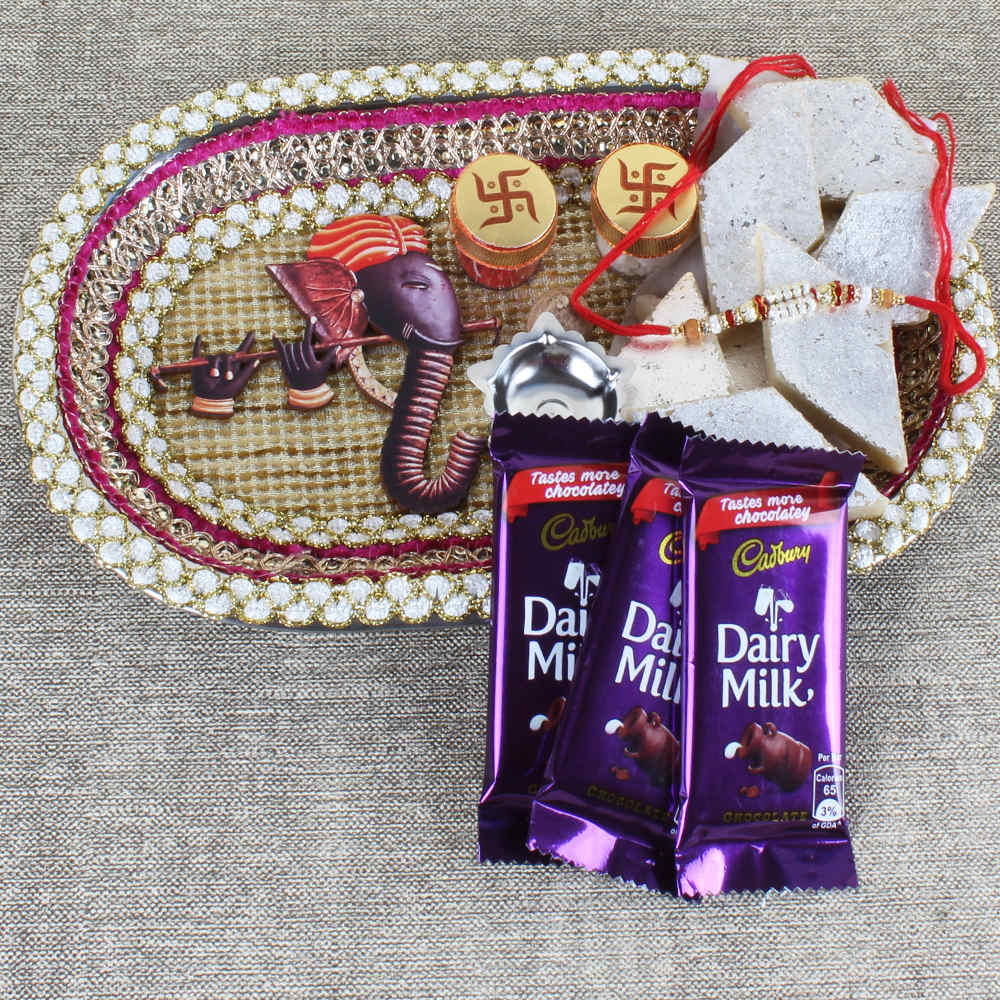 Ganesha Rakhi Puja Thali with Sweets and Chocolate
