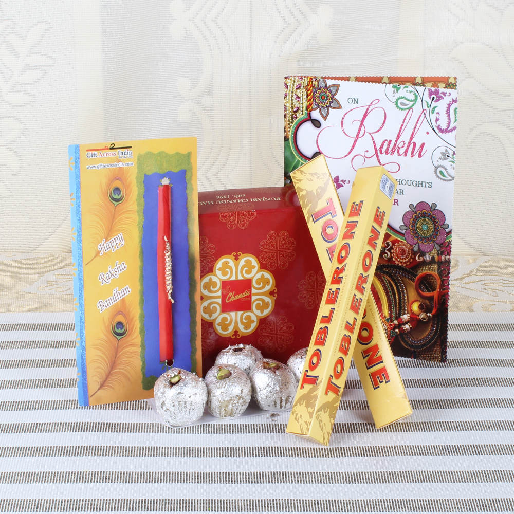 Zardosi Rakhi with Sweets and Chocolate Hamper