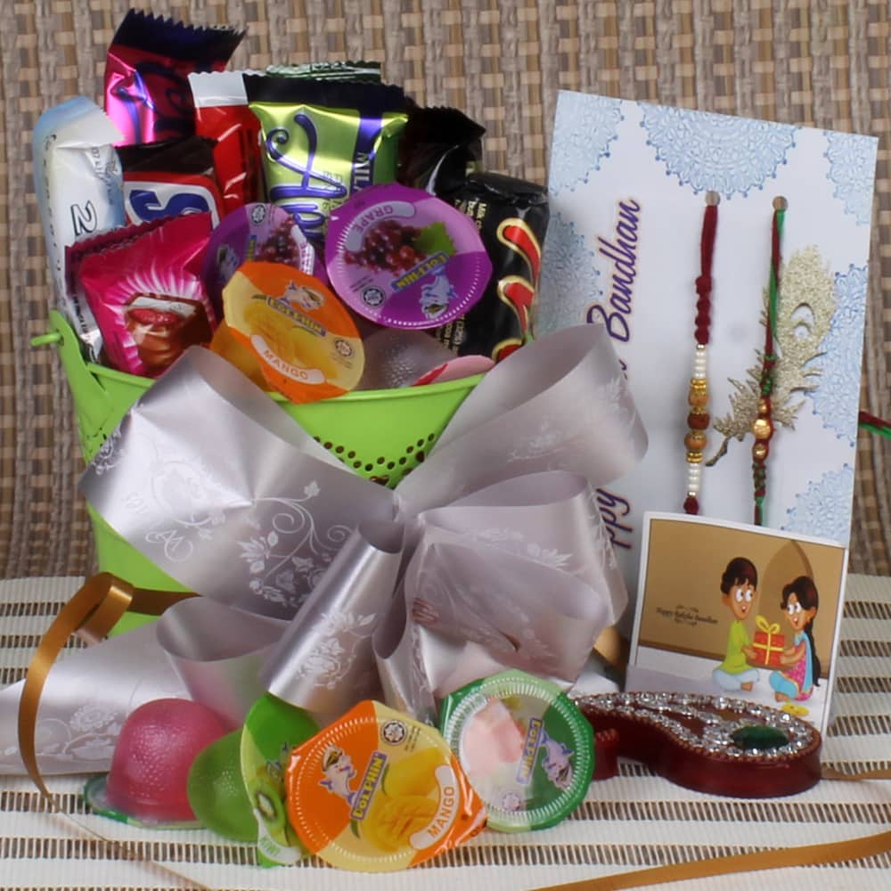 Rakhi Gift Basket of Mix Fruit Jelly Chocolates