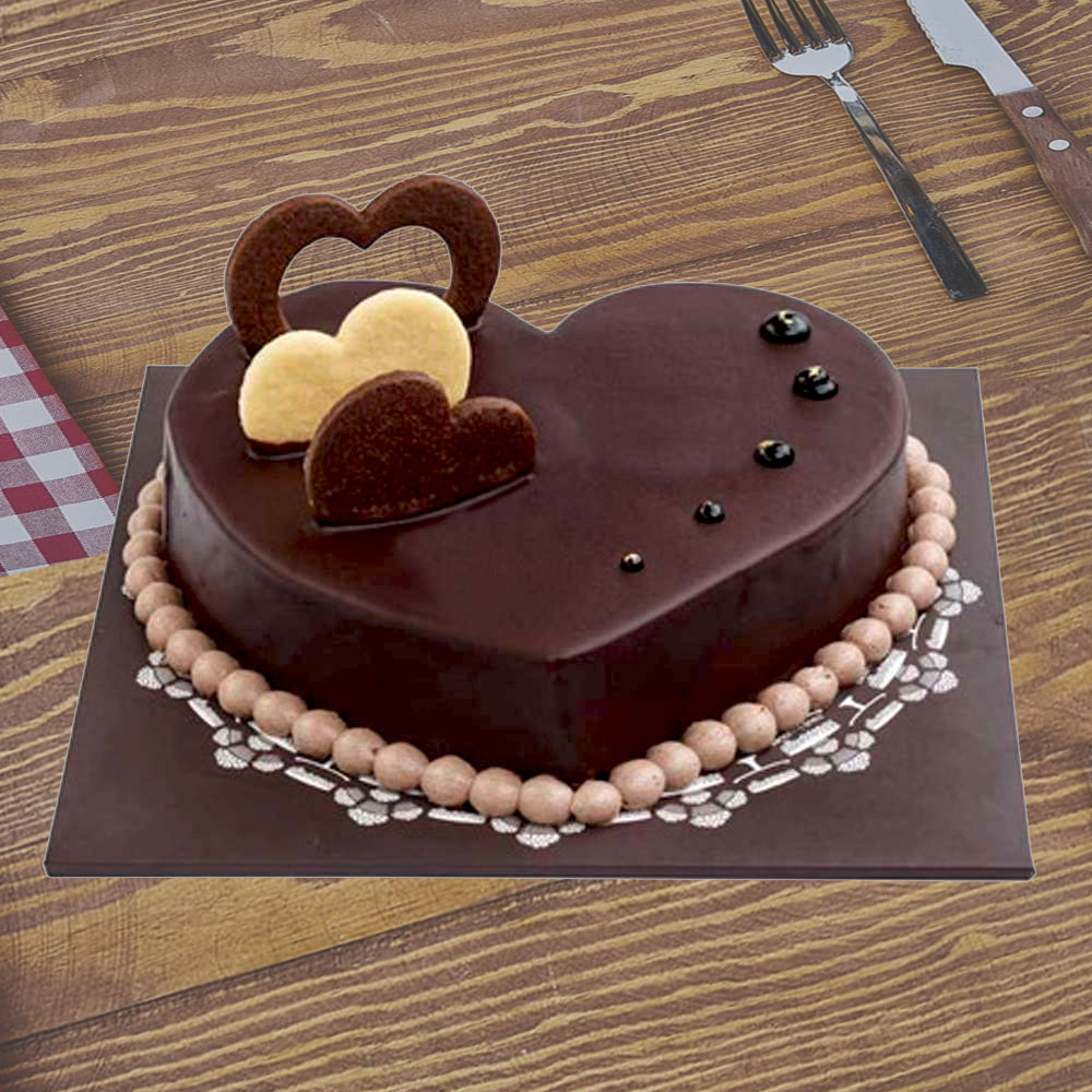 One Kg Eggless Heart Shape Chocolate Cake