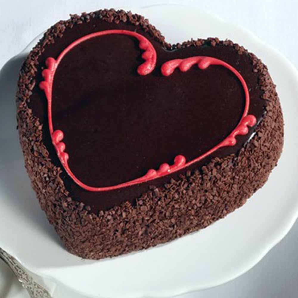 Tasty Chocolate Choco Chips Heart Shape Cake 