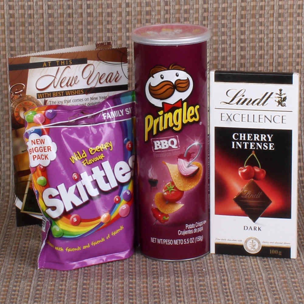 Pringle and lindt with Skittle Chocolate for New Year