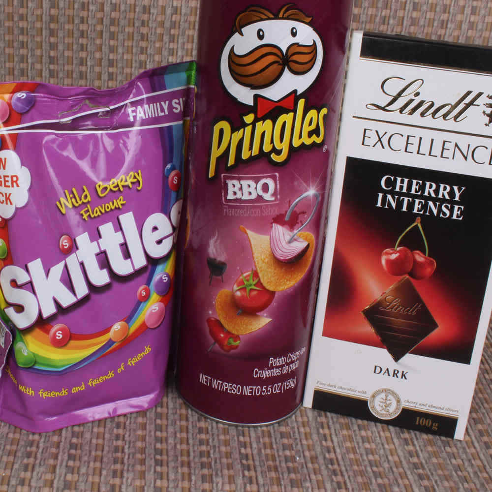 Pringle and lindt with Skittle Chocolate for New Year