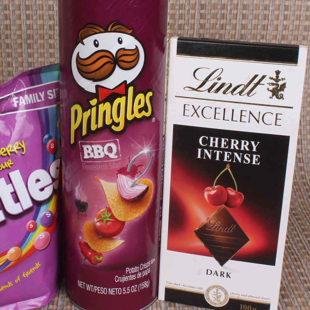 Pringle and lindt with Skittle Chocolate for New Year