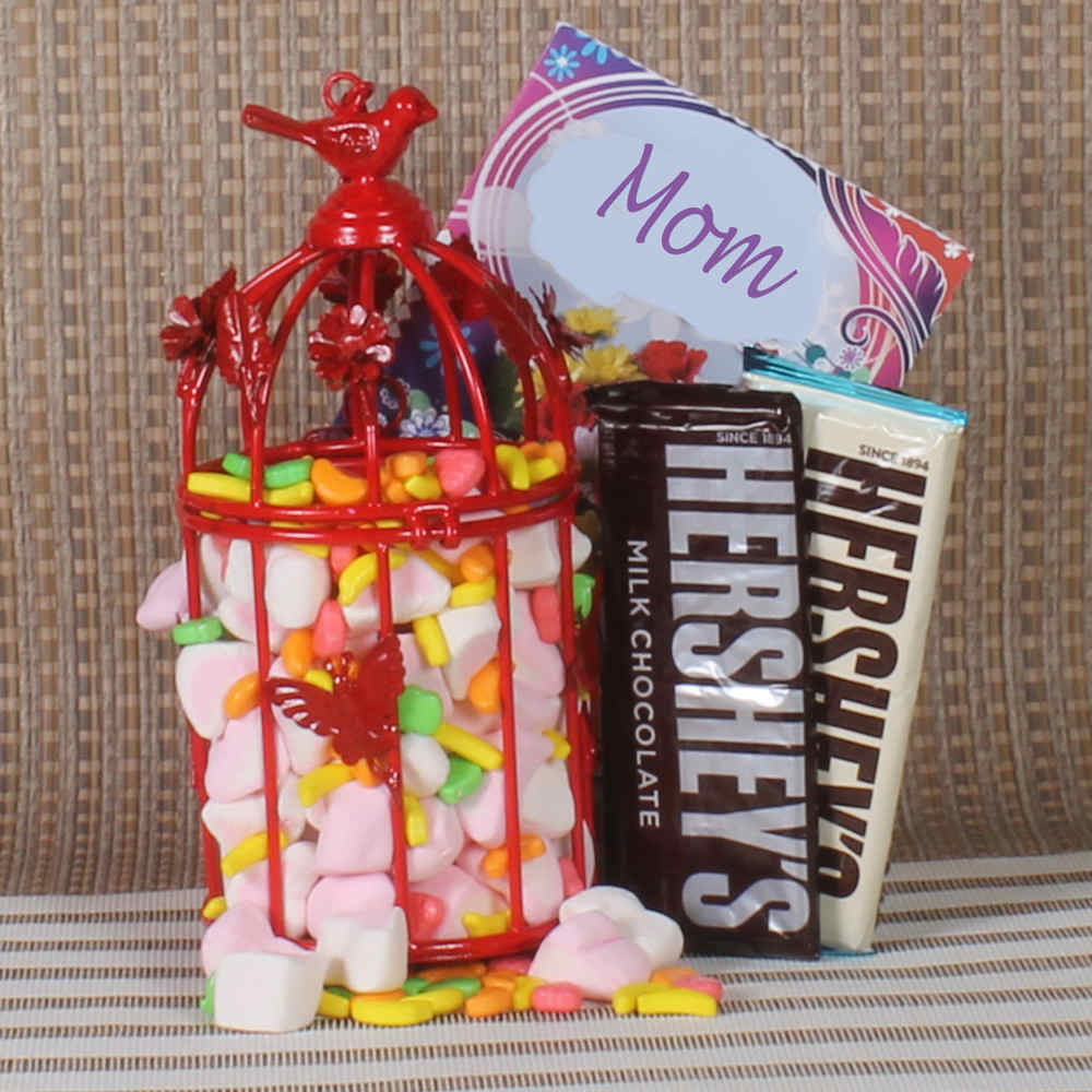 Hershey's Chocolates with Candies in Cage and Mom Greeting Card