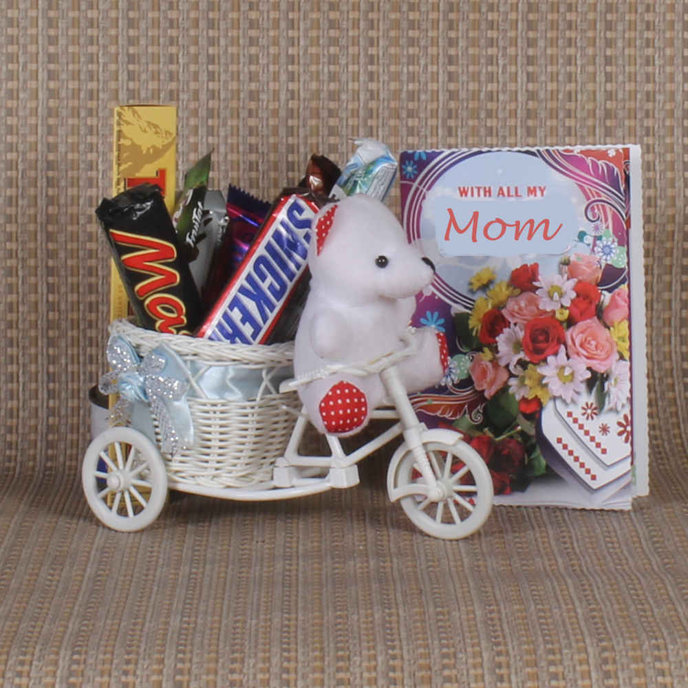 Soft Toy with Card and Imported Chocolates for Mom