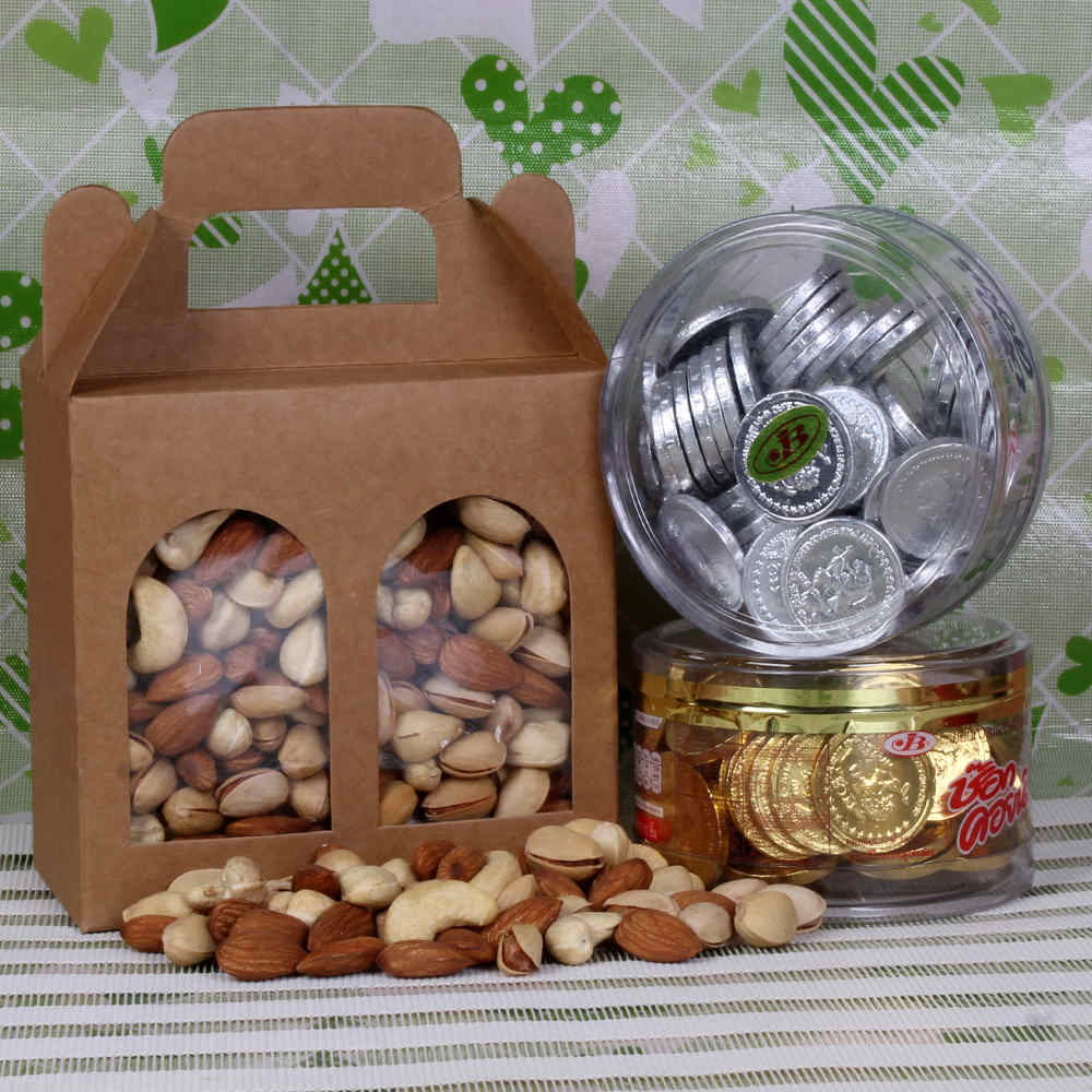 Assorted Dryfruit with Sliver and gold chocolate coin