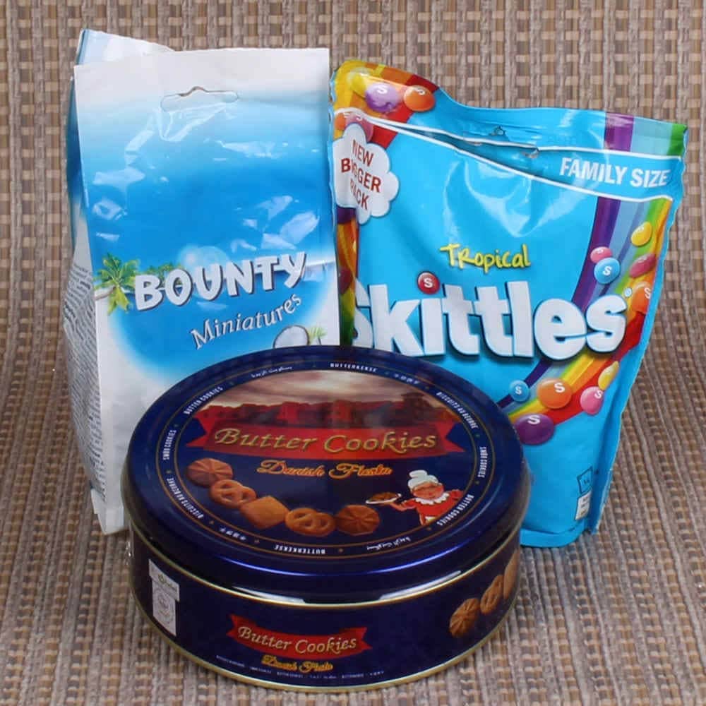 Bounty Skittles and cookies