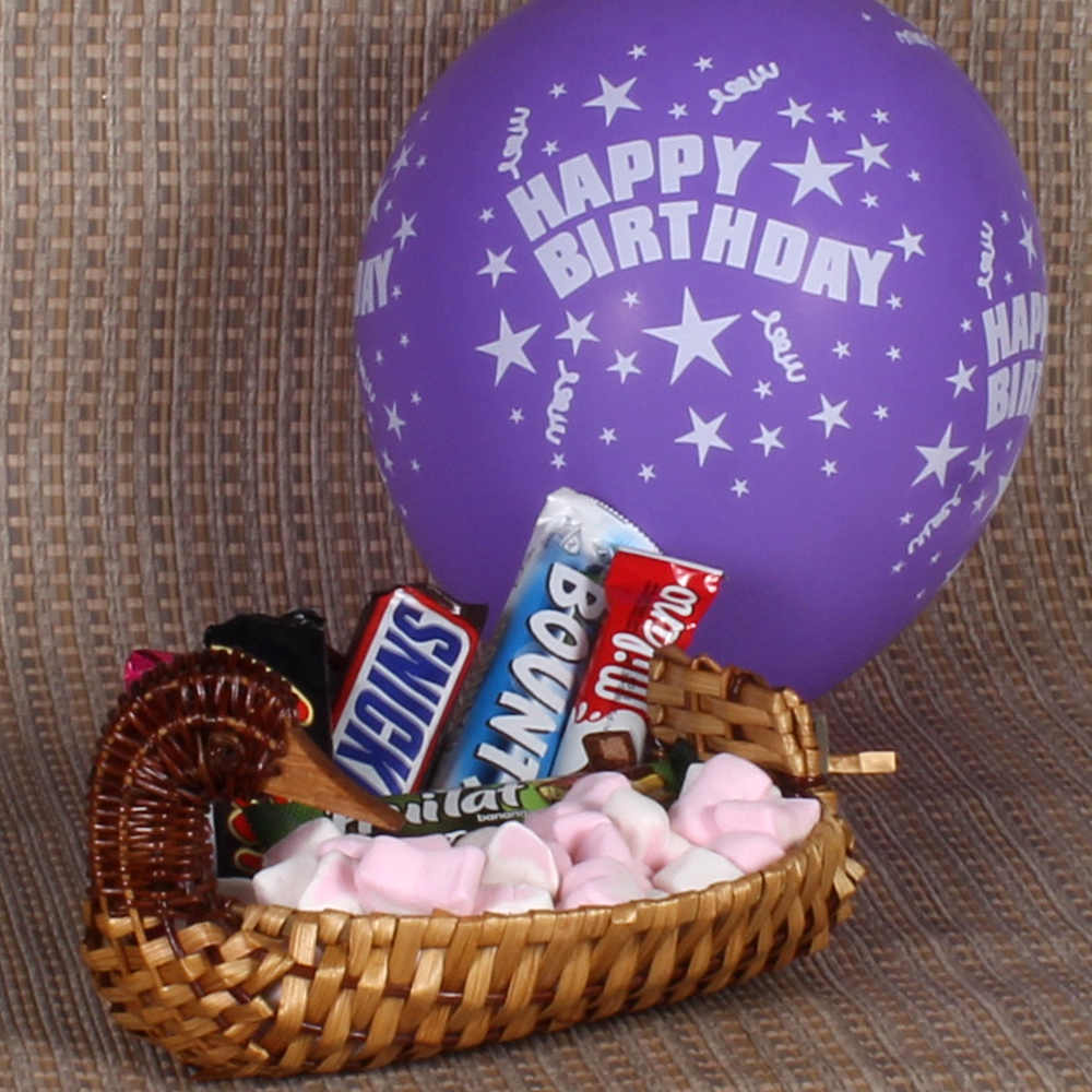 Exotic Basket of Imported Chocolate Marshmallow and Balloon 