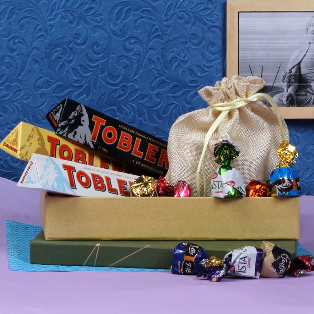 Three Toblerone Chocolate Bars with Assorted Truffle Chocolates 