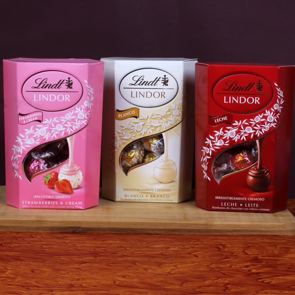 Lindor Milk Chocolates and White Chocolates with Strawberry Chocolates Box