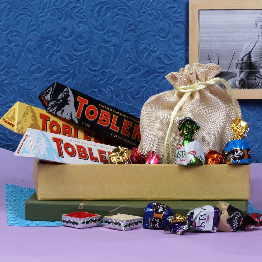 Bhai Dooj Special Box of Toblerone 3 Bars and Truffle Chocolates