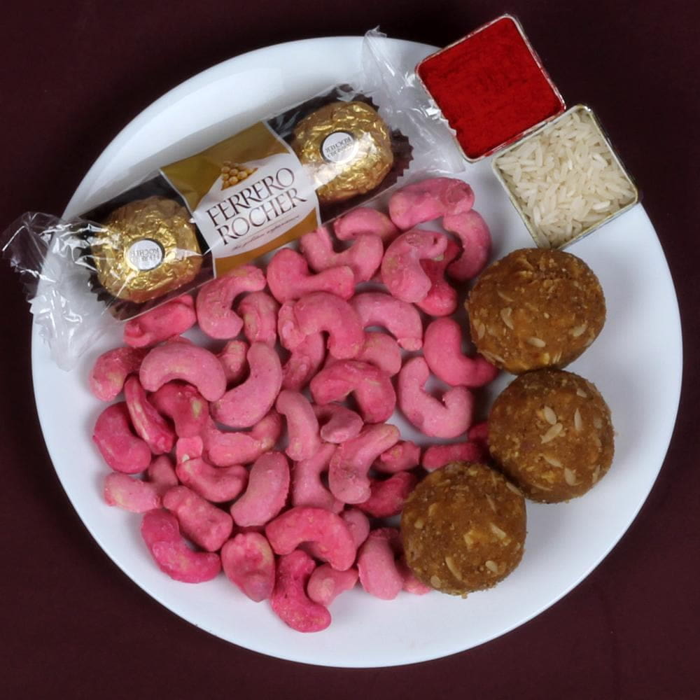 Rose Cashew Besan Ladoo with Ferrero Rocher Bhai Dooj Gift