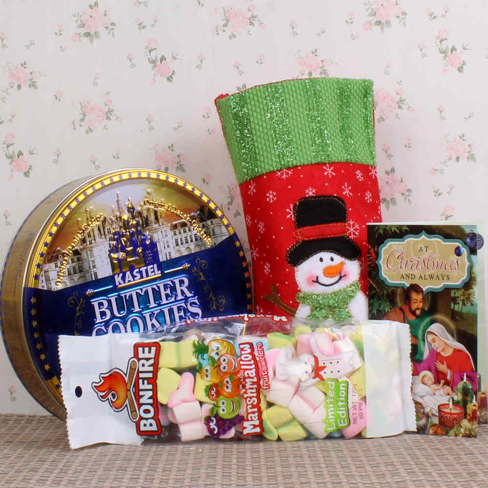 Christmas Stocking with Marshmallow and Cookies