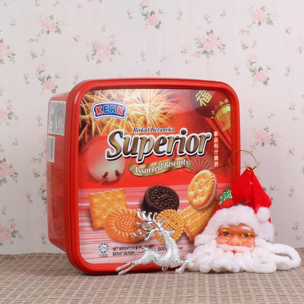 Cute Santa Face and Small Reindeer with Assorted Biscuits