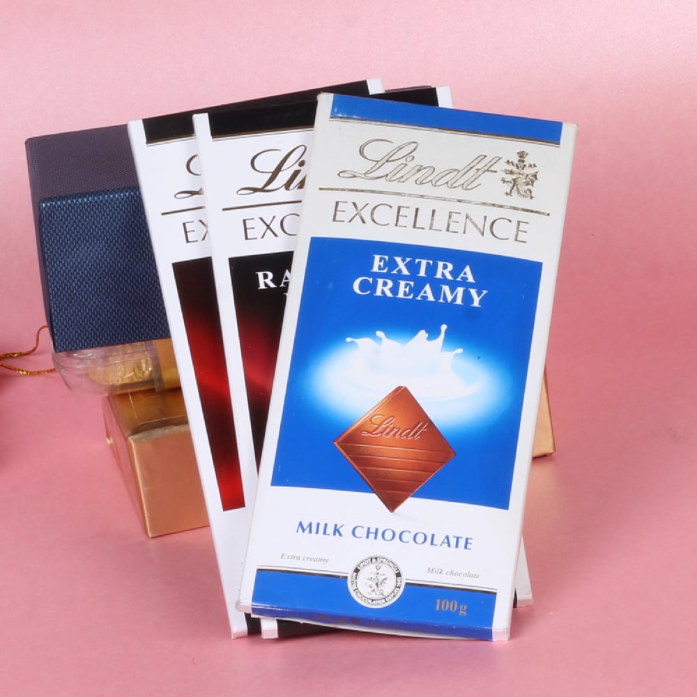 Christmas Candle Holder and Imported Lindt Chocolates Gift Combo