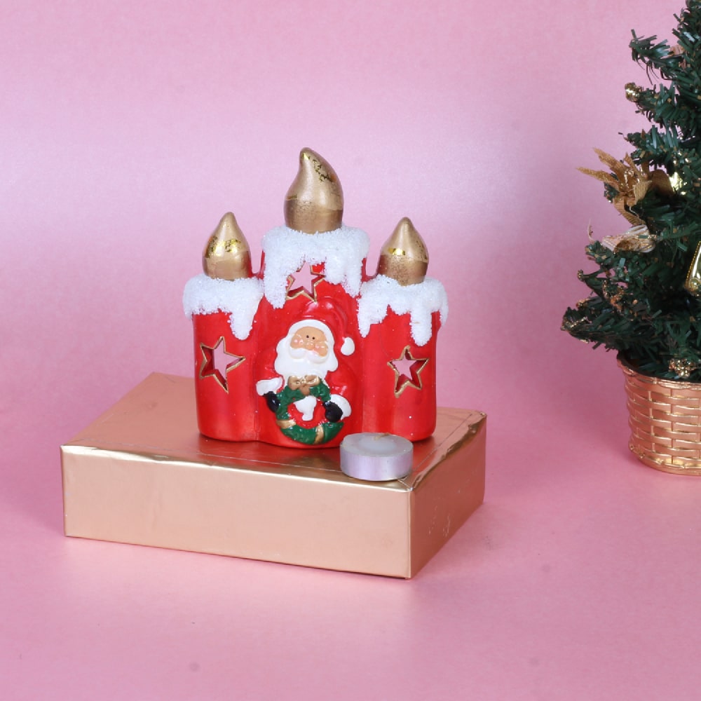 Christmas Candle Holder and Imported Lindt Chocolates Gift Combo