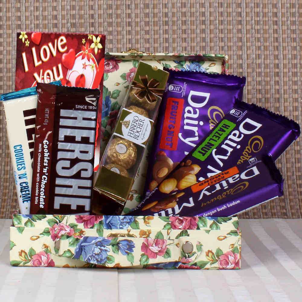 Dairy Milk and Hersheys and rocher hamper for Valentines Day ...