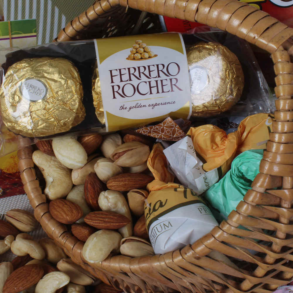 Dryfruit and chocolate basket hamper for Valentines Day