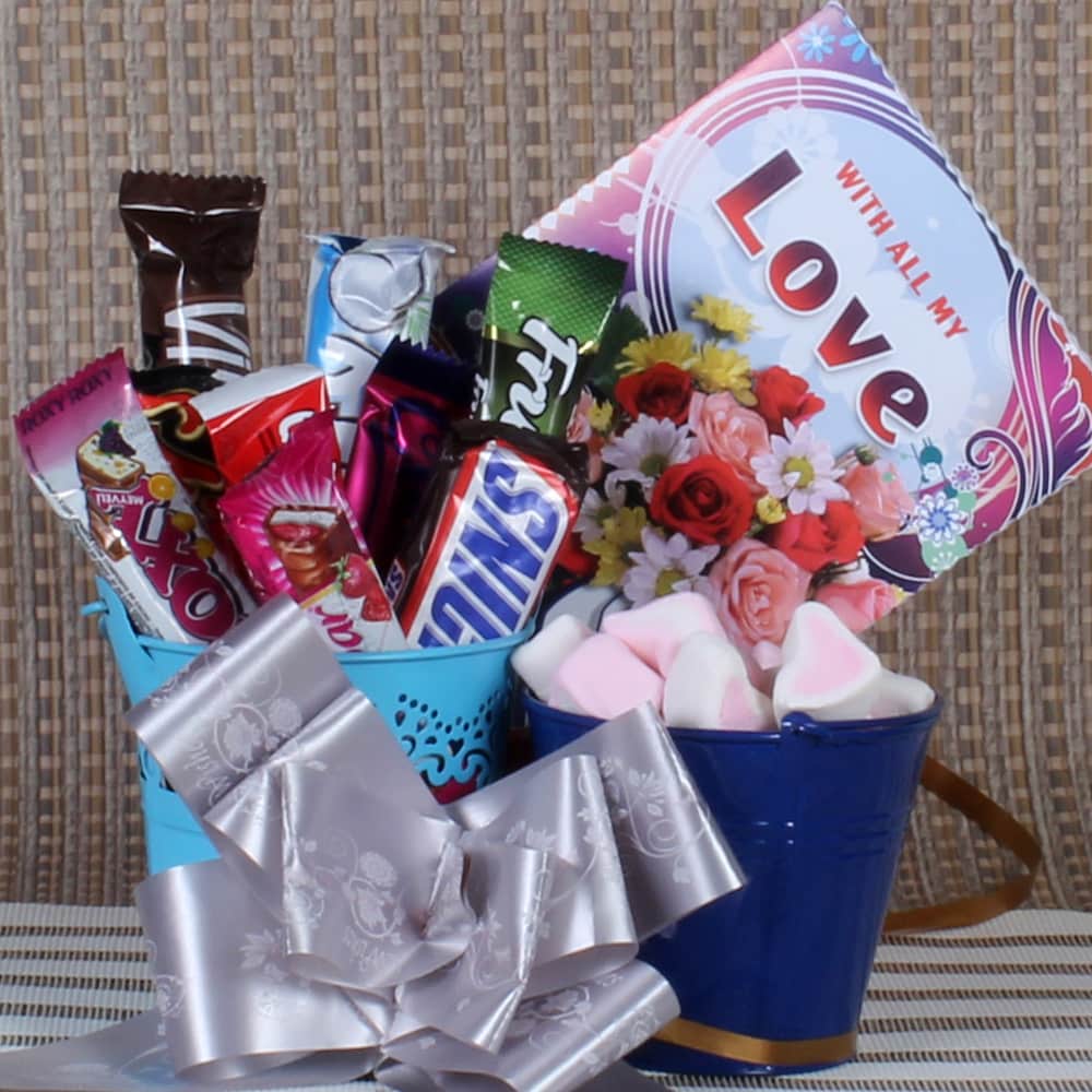 Love Bucket of Imported Chocolates and Marshmallow Candies
